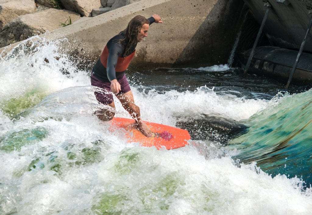Surfers at Boise, Idaho's Whitewater Park Wave. Photos by Terry Welch.