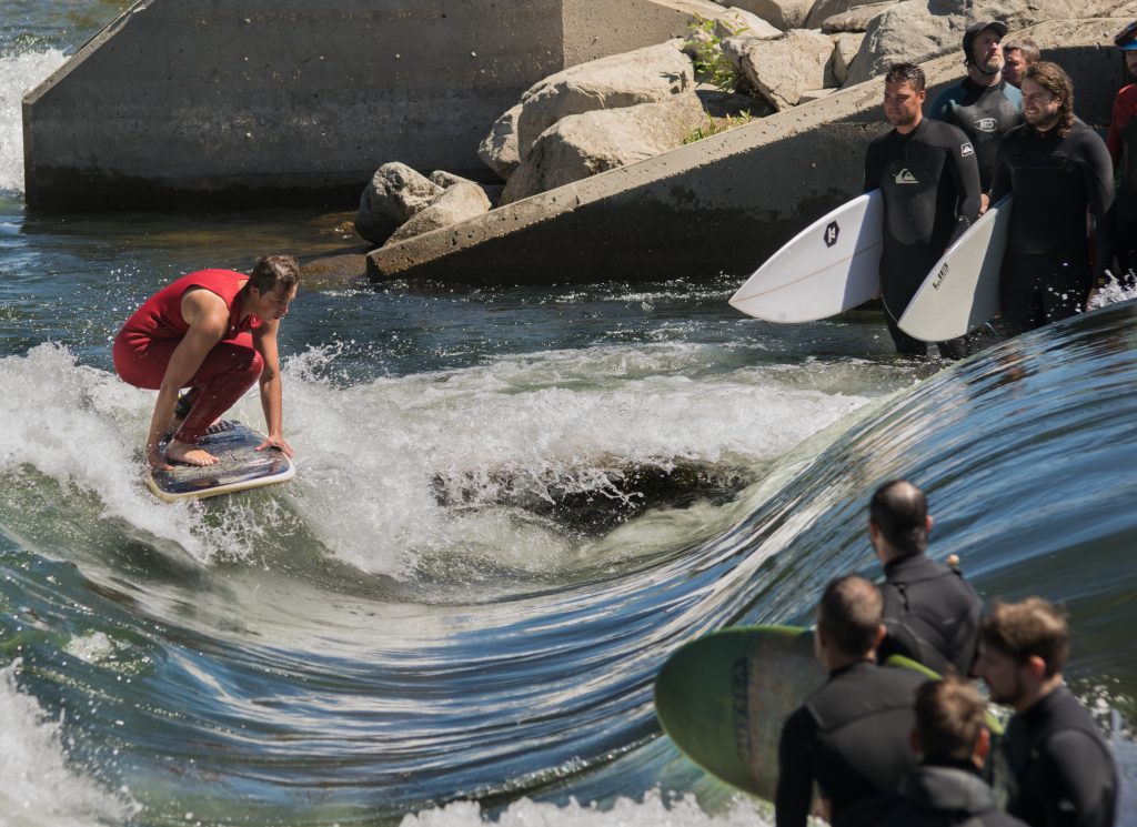 Surfers at the Boise, Idaho Whitewater Park Wave. Photos by Terry Welch.